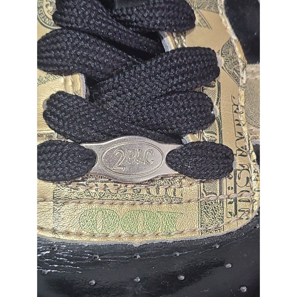 90s Tupac Shakur Makaveli Branded Sneakers Gold Money Hundred Dollar Size 5.5 - Picture 4 of 8